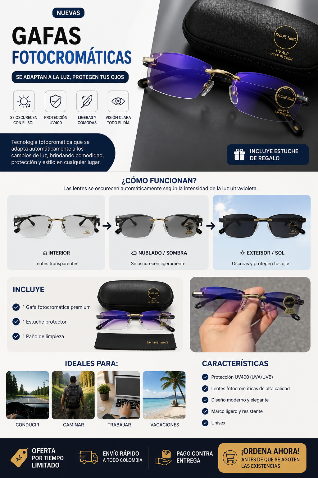 gafas pf fotocromaticas + estuche